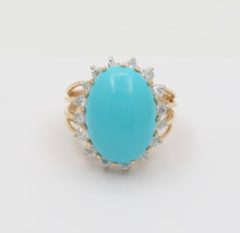 Load image into Gallery viewer, Vintage 14K Yellow Gold Large Natural Turquoise Diamond Statement Ring