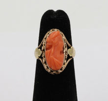Load image into Gallery viewer, Antique Victorian Carved Coral Woman’s Portrait Two Tone Gold Ring