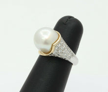 Load image into Gallery viewer, Vintage Platinum 18K Yellow Gold Diamond Pearl Cocktail Ring