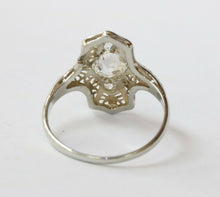Load image into Gallery viewer, Stunning Art Deco 18K White Gold Filigree Three Diamonds Shield Ring