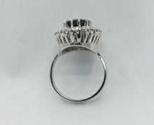 Load image into Gallery viewer, Vintage 14K White Gold Sapphire And Diamond Halo Ring