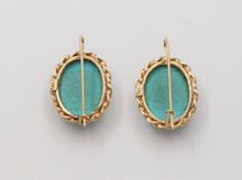 Load image into Gallery viewer, Vintage Turquoise 14K Yellow Gold Frame Dangling Earrings, Estate.