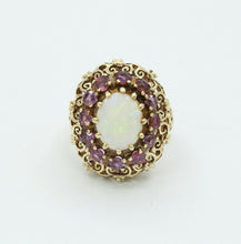 Load image into Gallery viewer, Vintage 14K Yellow Gold Ruby Opal Statement Ring