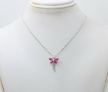 Load image into Gallery viewer, Sweet 14K White Gold Ruby Diamond Dragonfly Pendant Necklace