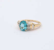 Load image into Gallery viewer, Vintage Blue Zircon And Diamond 14K Yellow Gold Ring Band, Engagement Ring
