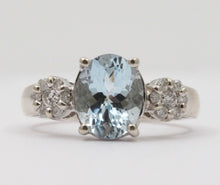 Load image into Gallery viewer, Vintage Oval Aquamarine Diamonds 14K White Gold Ring