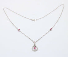 Load image into Gallery viewer, Elegant 18K White Gold Tear Drop Diamond & Ruby Pendant Necklace