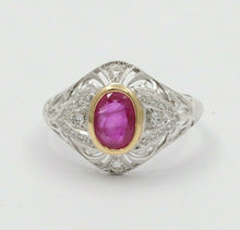 Load image into Gallery viewer, Vintage Burma Ruby Filigree Diamond 18K Gold Ring , Engagement Ring.