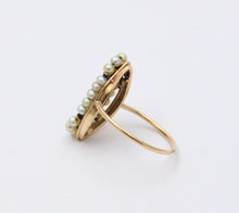 Load image into Gallery viewer, Victorian Navette Cameo Agate Natural Pearls 14K Yellow Gold Ring