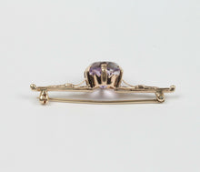 Load image into Gallery viewer, Vintage 14K Yellow Gold Amethyst Bar Brooch, Pin.