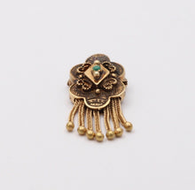 Load image into Gallery viewer, Victorian 14K Yellow Gold Shield Turquoise Foxtail Pendant Brooch