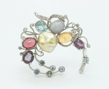 Load image into Gallery viewer, Vintage 18K White Gold Multi-Gemstone Diamond Brooch Pendant