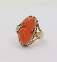 Load image into Gallery viewer, Antique Victorian Carved Coral Woman’s Portrait Two Tone Gold Ring