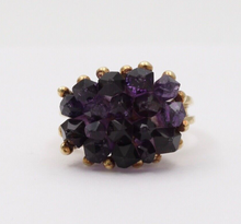 Load image into Gallery viewer, Vintage Geometric Amethyst Cluster 14K Yellow Gold Ring