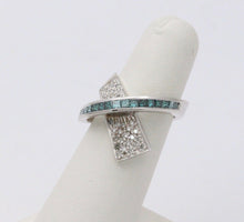 Load image into Gallery viewer, Cool Unisex Geometric Diamonds White Blue Diamonds 14K White Gold Ring