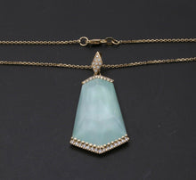 Load image into Gallery viewer, Minimalist 14K Yellow Gold Diamond Rock Crystal Fan Shape Crystal Haze Pendant Necklace