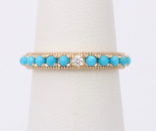 Load image into Gallery viewer, Vintage 14K Yellow Gold Turquoise & Diamond Eternity Band, Stacking Ring