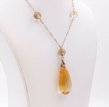 Load image into Gallery viewer, Edwardian Teardrop Citrine 14K Yellow Gold Pendant and Chain