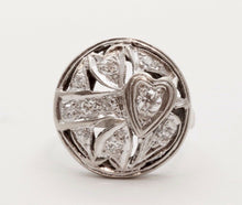 Load image into Gallery viewer, Art Deco Diamonds Hearts 14K White Gold Ring