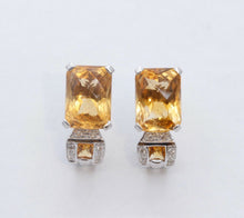 Load image into Gallery viewer, Elegant Citrine Diamonds 14K White Gold French Clip Earrings