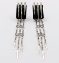 Load image into Gallery viewer, Vintage 14K White Gold Chandelier Onyx Diamond Earrings
