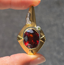Load image into Gallery viewer, Vintage Funky 18K Gold Certified Large Spessartite Garnet & Diamond Pendant