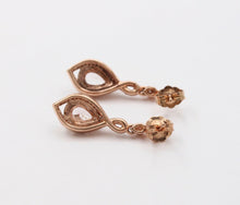 Load image into Gallery viewer, Beautiful 10K Rose Gold Pear Shape Pink Quartz and Diamond Dangling Earrings