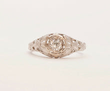 Load image into Gallery viewer, Art Deco Diamond Carved Flowers Platinum Ring