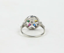 Load image into Gallery viewer, Art Deco Eastern Star 14K White Gold Diamonds Ruby Emerald Sapphire Topaz Ring