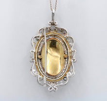 Load image into Gallery viewer, Vintage Italian 18K Gold Flower Painted Porcelain Diamond Pendant Brooch