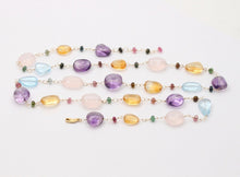 Load image into Gallery viewer, Colorful 14K Yellow Gold Beaded Multi Color Gemstone Necklace.