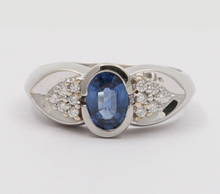 Load image into Gallery viewer, Vintage 18K White Gold Sapphire & Diamond Ring
