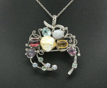 Load image into Gallery viewer, Vintage 18K White Gold Multi-Gemstone Diamond Brooch Pendant