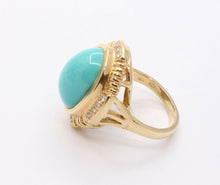Load image into Gallery viewer, Vintage Turquoise Diamonds 14K Yellow Gold Ring