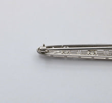 Load image into Gallery viewer, Art Deco 14K White Gold Diamond Filigree Bar Pin, Brooch