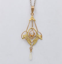 Load image into Gallery viewer, Art Nouveau Limestone Pearl 10K Yellow Gold Pendant