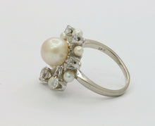 Load image into Gallery viewer, Vintage 14K White Gold Old European Cut Diamond Pearl Ring
