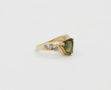 Load image into Gallery viewer, Vintage 14K Yellow Gold Shield Cut Peridot Diamond Ring