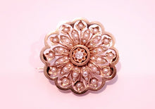 Load image into Gallery viewer, Victorian Starburst Diamond Seed Pearls 14K Yellow Gold Brooch Pin