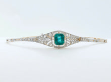 Load image into Gallery viewer, Art Deco Emerald Rose Cut Diamonds 18K Yellow Gold Platinum Bracelet