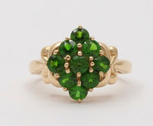 Load image into Gallery viewer, Vintage Cluster Green Garnet 14K Yellow Gold Ring