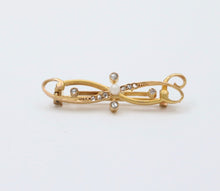 Load image into Gallery viewer, Art Nouveau Rose Cut Diamonds Pearl 14K Yellow Gold Brooch