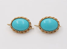 Load image into Gallery viewer, Vintage Turquoise 14K Yellow Gold Frame Dangling Earrings, Estate.
