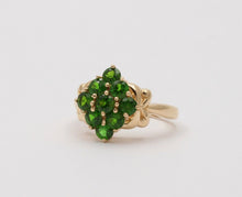 Load image into Gallery viewer, Vintage Cluster Green Garnet 14K Yellow Gold Ring