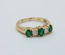 Load image into Gallery viewer, Vintage 14K Yellow Gold Emerald & Diamond Band