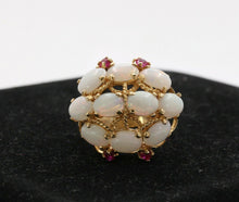 Load image into Gallery viewer, Vintage 14K Yellow Gold Opal Cluster Ruby Ring