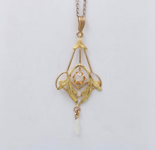 Load image into Gallery viewer, Art Nouveau Limestone Pearl 10K Yellow Gold Pendant