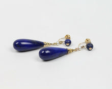 Load image into Gallery viewer, Vintage 14K Yellow Gold Lapis Lazuli Tear Drop Earrings