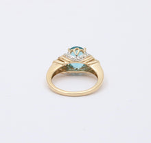 Load image into Gallery viewer, Vintage Blue Zircon And Diamond 14K Yellow Gold Ring Band, Engagement Ring