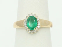 Load image into Gallery viewer, Vintage 14K Yellow Gold Diamond Emerald Ring